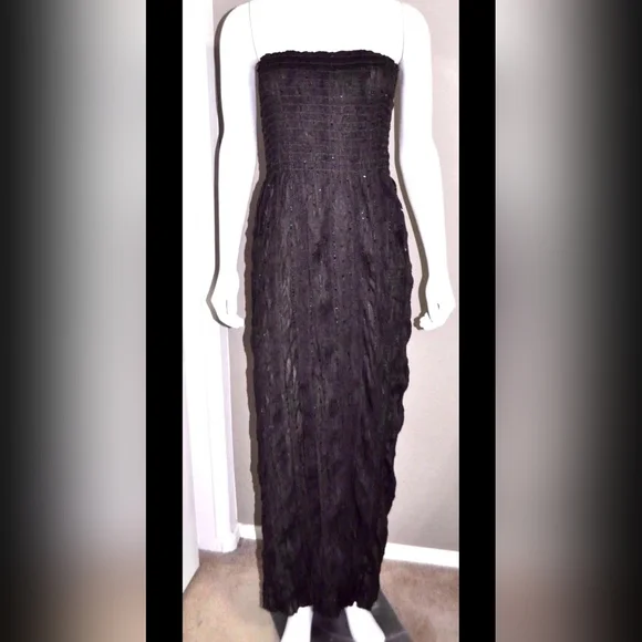 ROMEO & Juliette Couture Seersucker lined crackle maxi dress gown strapless - Picture 2 of 12